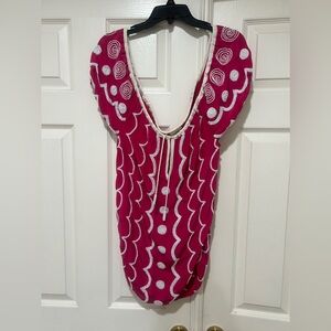 Tracy Reese Women's‎ Pink/white Scoop Neck Silk Beaded Open puff Sleeves dress s